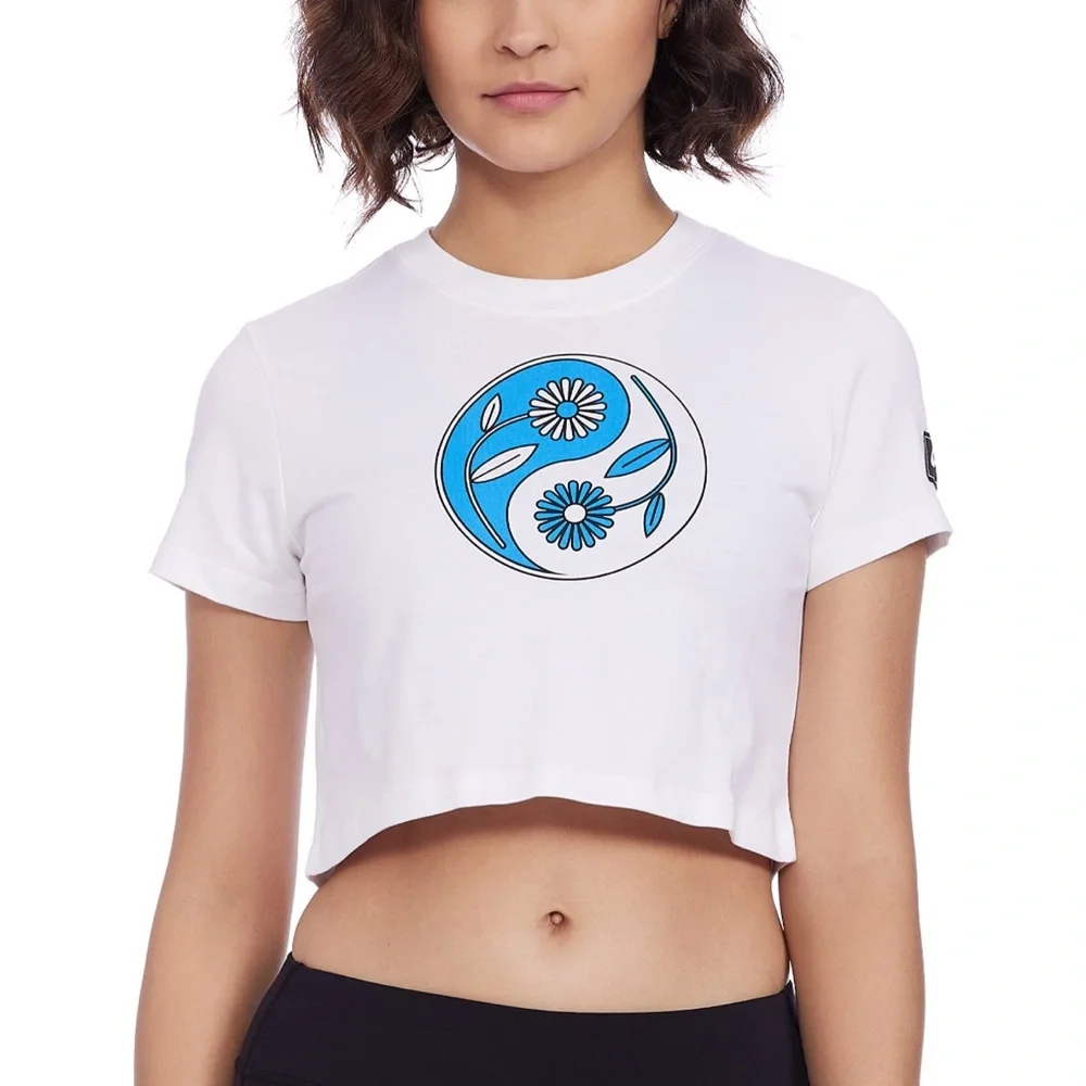 Nike Womens Short Sleeve Yin Yang T-Shirt T Shirt Tee Top White Blue Cropped L